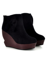 Sweet Nubuck Bow Zipper Women's Wedge Ankle Boots