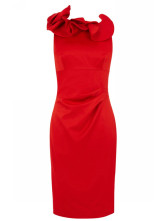 Red Halter Sleeveless Ruffles Acetate Bodycon Dress for Woman 