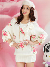 Fashion Batwing Sleeve Rose Print Women's Dress