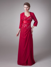 Sheath Sweetheart Neck Red Chiffon Embroidered Dress For Mother of the Bride 