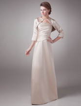 Sheath Strapless Floor-Length Champagne Satin Ruched Mother of the Bride Dress 