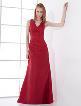 Sheath Floor-Length Burgundy Taffeta Zipper Bridesmaid Dress 