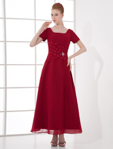 Ball Gown Square Neck Burgundy Chiffon Beading Dress For Mother of the Bride 