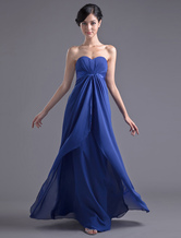 Empire Waist Sweetheart Neck Floor-Length Royal Blue Chiffon Bridesmaid Dress 