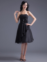 A-line Strapless Knee-Length Black Chiffon Bridesmaid Dress 