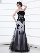 Mermaid Strapless Floor-Length Black Net Lace Evening Dress 
