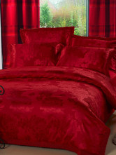 Floral Red Jacquard Cotton 4-Piece Wedding Bedding Set