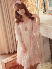 Pink Printed Ruffles Lace Bodycon Dress for Women 
