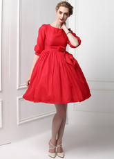 Unique A-line Jewel Neck Short Red Organza Cocktail Dress 