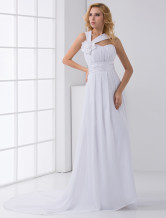 White Empire Waist Halter Floral Chiffon Wedding Dress For Bride
