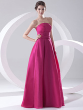 A-line Strapless Floor-Length Fuchsia Taffeta Dress For Bridesmaid 