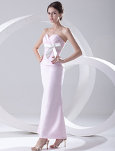 Sheath Sweetheart Neck Ankle-Length Pink Satin Bow Evening Dress 