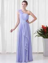 A-line One-Shoulder Floor-Length Lavender Chiffon Bridesmaid Dress 
