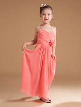 A-line Strapless Ankle-Length Red Chiffon Draped Flower Girl Dress 