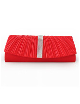 Red Wedding Handbag Rhinestone Ruched Satin Handbag