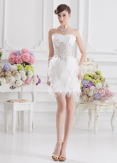 Sheath Sweetheart Neck Short White Sequined Satin Feather Sequin Cocktail Dress 