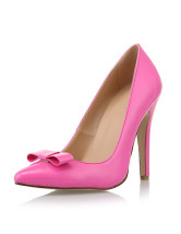 Beautiful Pink Bow Decorated Spikes PU Pointed Toe High Heels