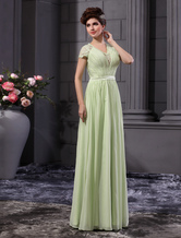 A-line V-Neck Floor-Length Sage Chiffon Lace Evening Dress  Milanoo