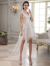 A-Linien Günstiges Brautkleid aus Tüll mit V-Ausschnitt Milanoo