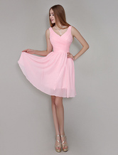 Blush Pink Knee-Length Chiffon Bridesmaid Dress