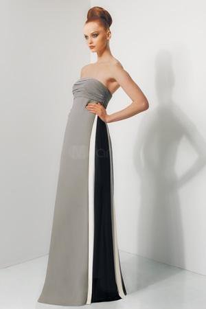 Silver A-line Strapless Chiffon Floor Length  Maternity Bridesmaid Dress<br />

