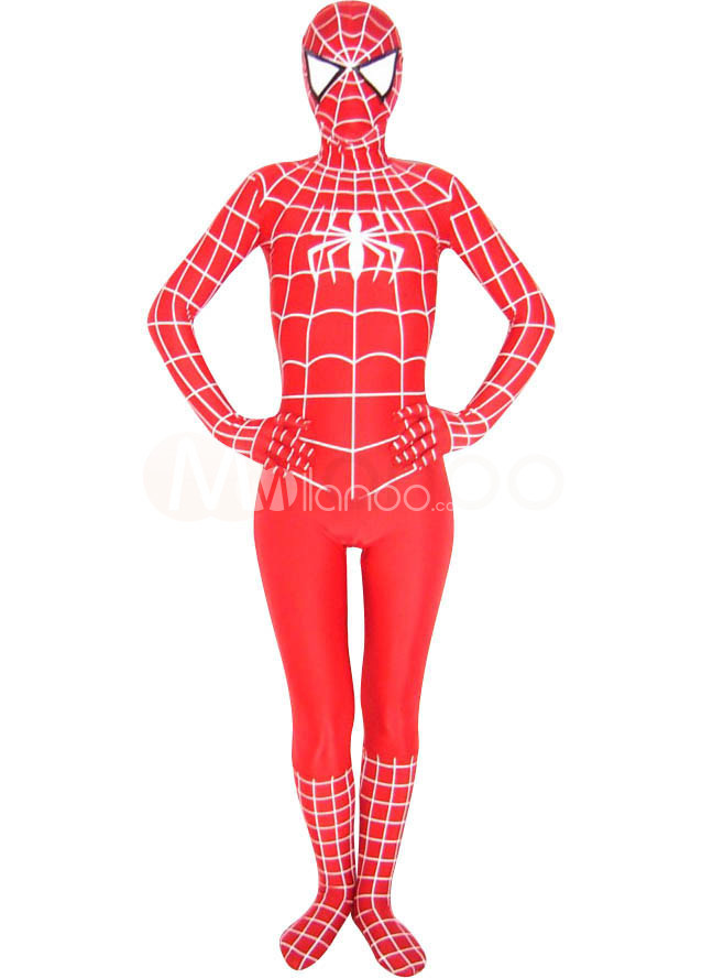 Red Lycra Spandex Unisex Spiderman Costume  Suit Outfit Zentai with White Stripe
