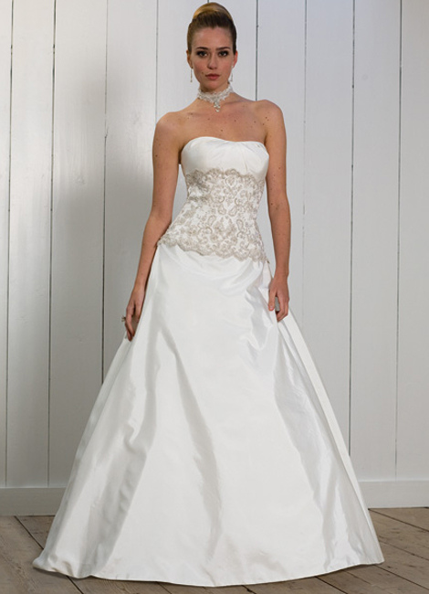 A-line Strapless Lace Torso Floor Length Taffeta Wedding Gown