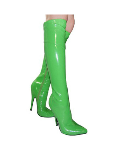 Heel Boots on High Heel Green Patent Knee High Boots   Milanoo Com