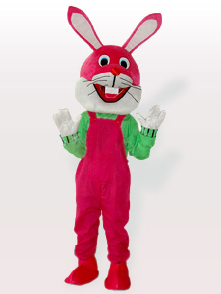 Funny Easter Bunny Rabbit in Pink Bib Overalls Adult Mascot Costume