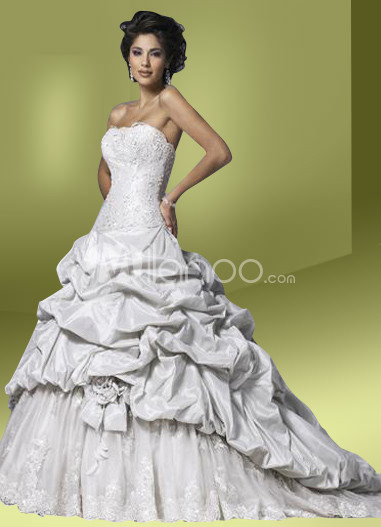 Ball Gown Strapless Draped Taffeta Wedding Dress