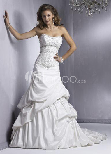 Aline Ball Gown Strapless Draped Taffeta Wedding Dress