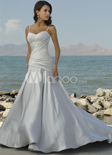Silver Spaghetti A-line Satin Wedding Dress Silver Spaghetti A-line Satin Wedding Dress