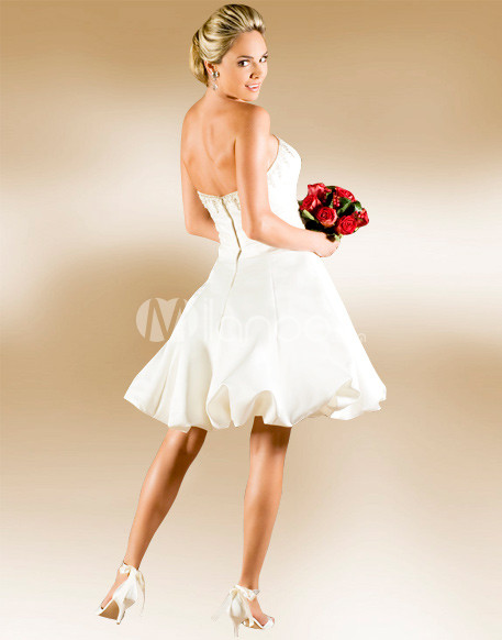 White Satin Short Wedding Dress