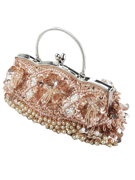 Champagne Pearl Sequins Satin Wedding Handbag