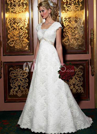 Wedding Gown Garment Bags on Inverted V Lace Satin Wedding Dress   Milanoo Com