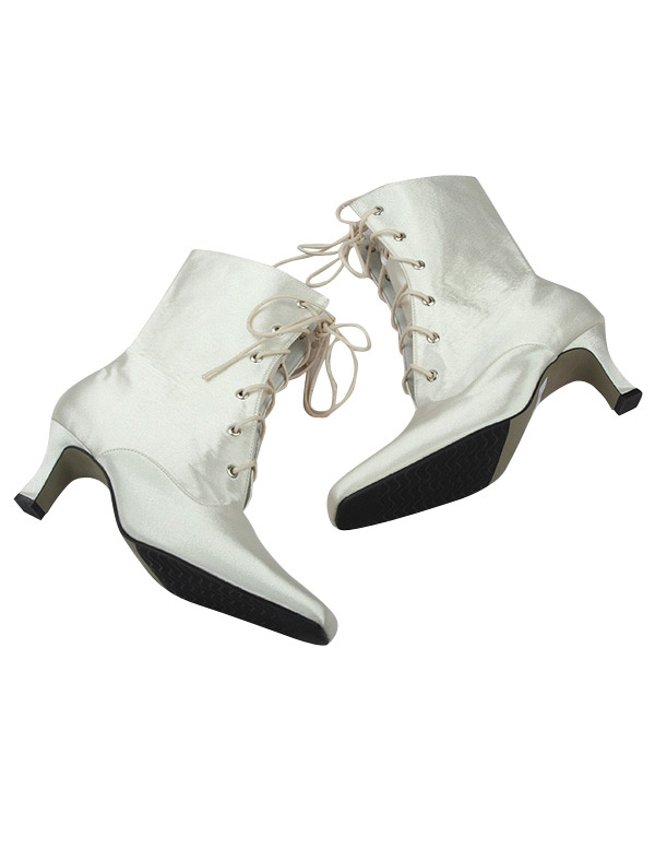 Ivory satin lace front ankle high wedding boots