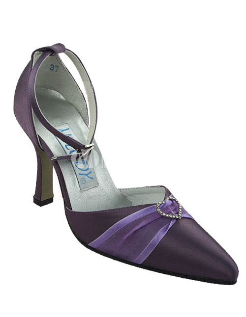 Purple Pleated Satin Rhinestone Wedding Pumps