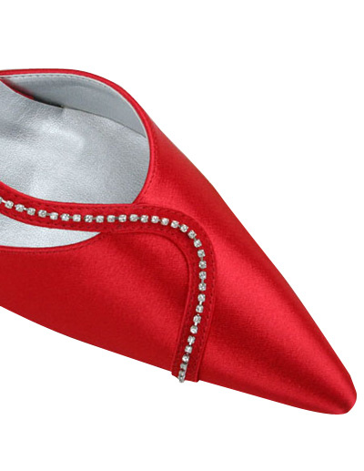 Red Rhinestone Satin Slingback Wedding Shoes