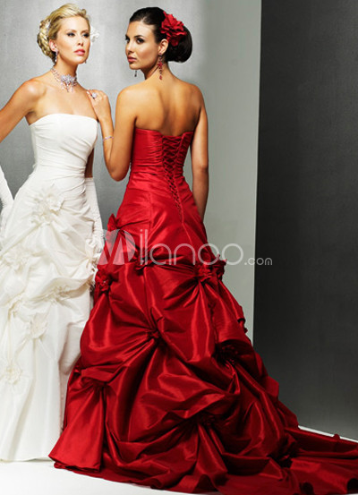 Wedding Gown Garment Bags on Red Satin Pick Up Wedding Dress   Milanoo Com