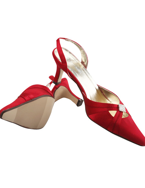 Red Satin Rhinestone Slingback Wedding Shoes