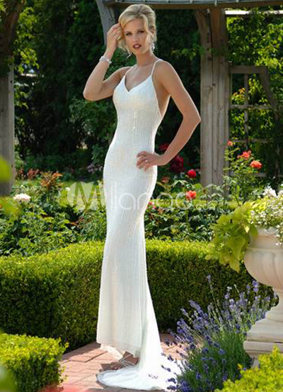 Wedding Dress Websites on Sheath Spaghetti V Neck Backless Satin Wedding Dress   03920006644