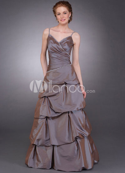 Elegant Ball Gown Spaghetti Floor Length Taffeta Bridesmaid Dress