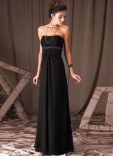 Black Strapless Satin Chiffon Prom Gown