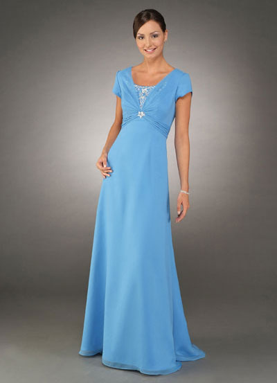Mother Groom Dresses on Blue Short Sleeves Embroidery Chiffon Mother Of Bride And Groom Dress