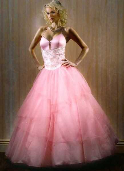 Pink Strapless Satin Organza Ball Gown Dress 15999