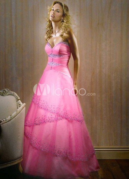 Pink Strapless Satin Organza Prom Dress/Homecoming Dress