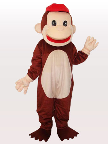 Red Cap Happy Monkey Short Plush Adult Mascot Costume