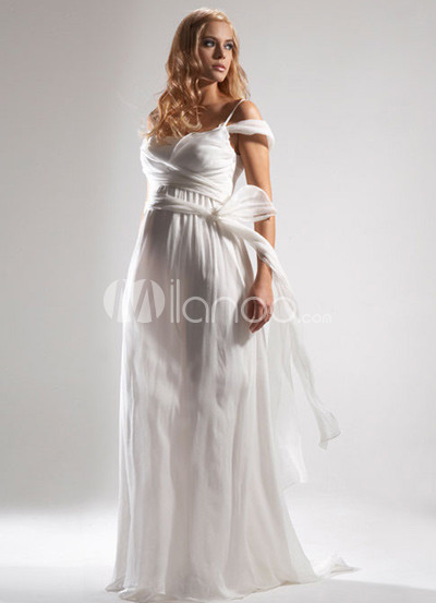 Maternity Dresses  Weddings on Off The Shoulder Satin Chiffon Maternity Wedding Dress   Milanoo Com