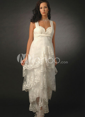 White Layered Satin Lace Sweetheart Maternity Wedding Dress