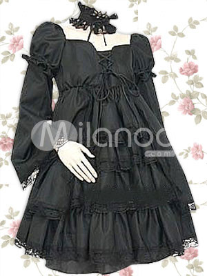 Cotton Black Multi-layer Long Sleeves Gothic Lolita Dress